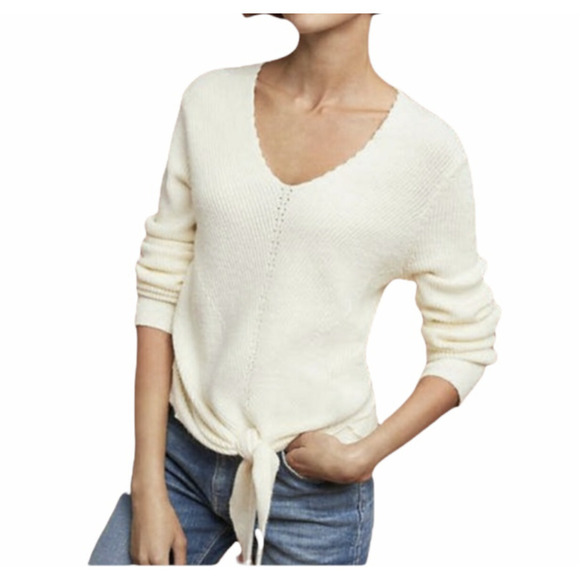 Anthropologie Moth Cream Tie Sweater